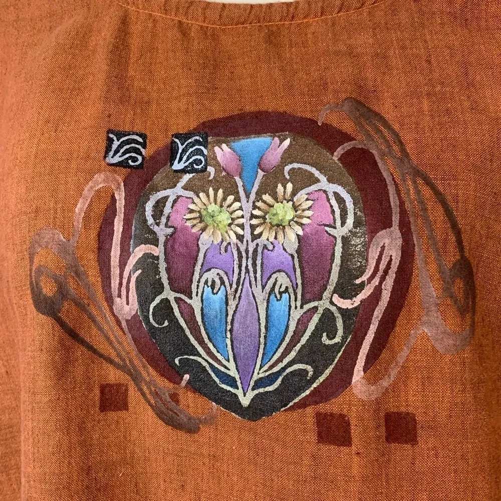 Hand painted Linen Cropped Shirt.‎